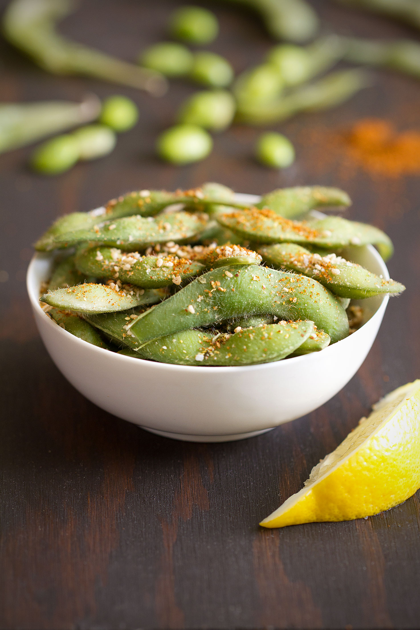 Spicy Edamame with Shichimi Togarashi and Goshimo