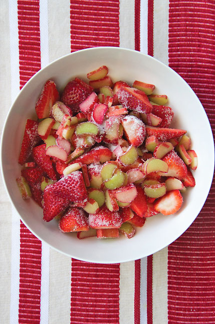 Strawberry-Rhubarb Polenta Crisp Prep Work