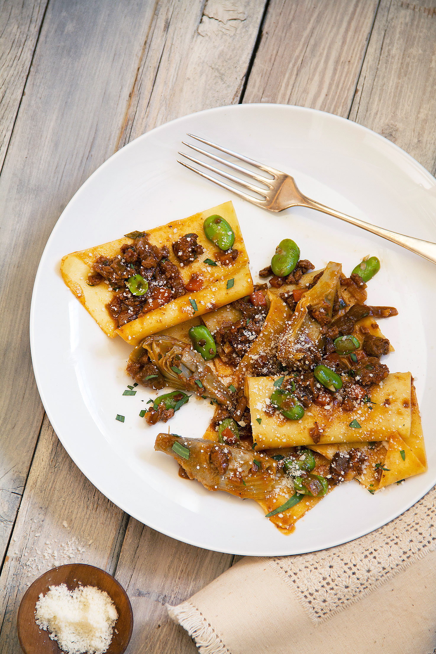 Spring Lamb Ragù with Artichokes, Fava Beans, and Maltagliati (badly cut) Pasta