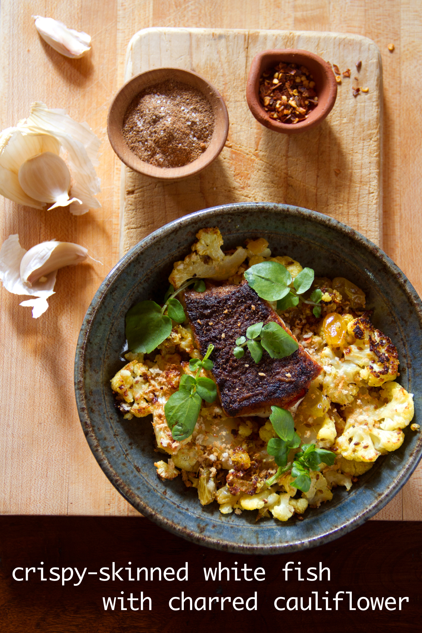 Seared White Fish with Crispy Skin and Charred Cauliflower