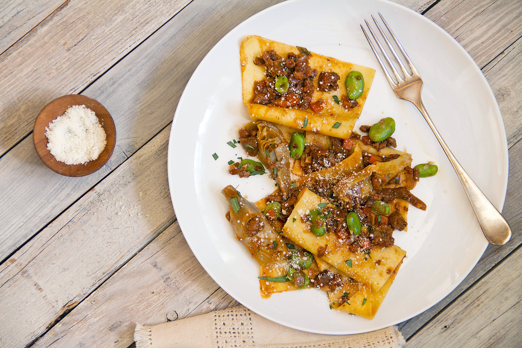 Spring Lamb Ragù with Artichokes, Fava Beans, and Maltagliati (badly cut) Pasta