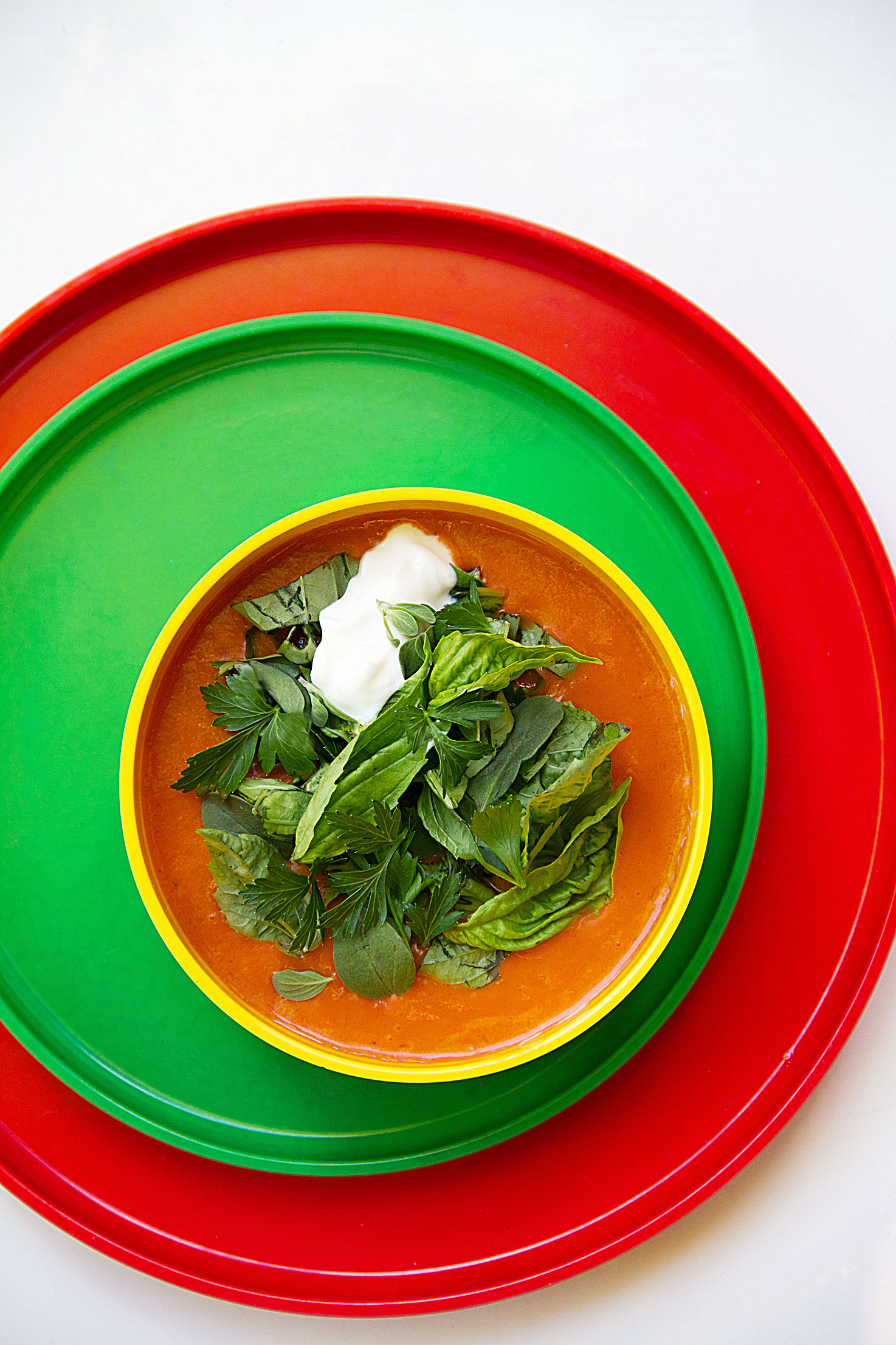 Herb-Topped Chilled Red Bell Pepper Soup