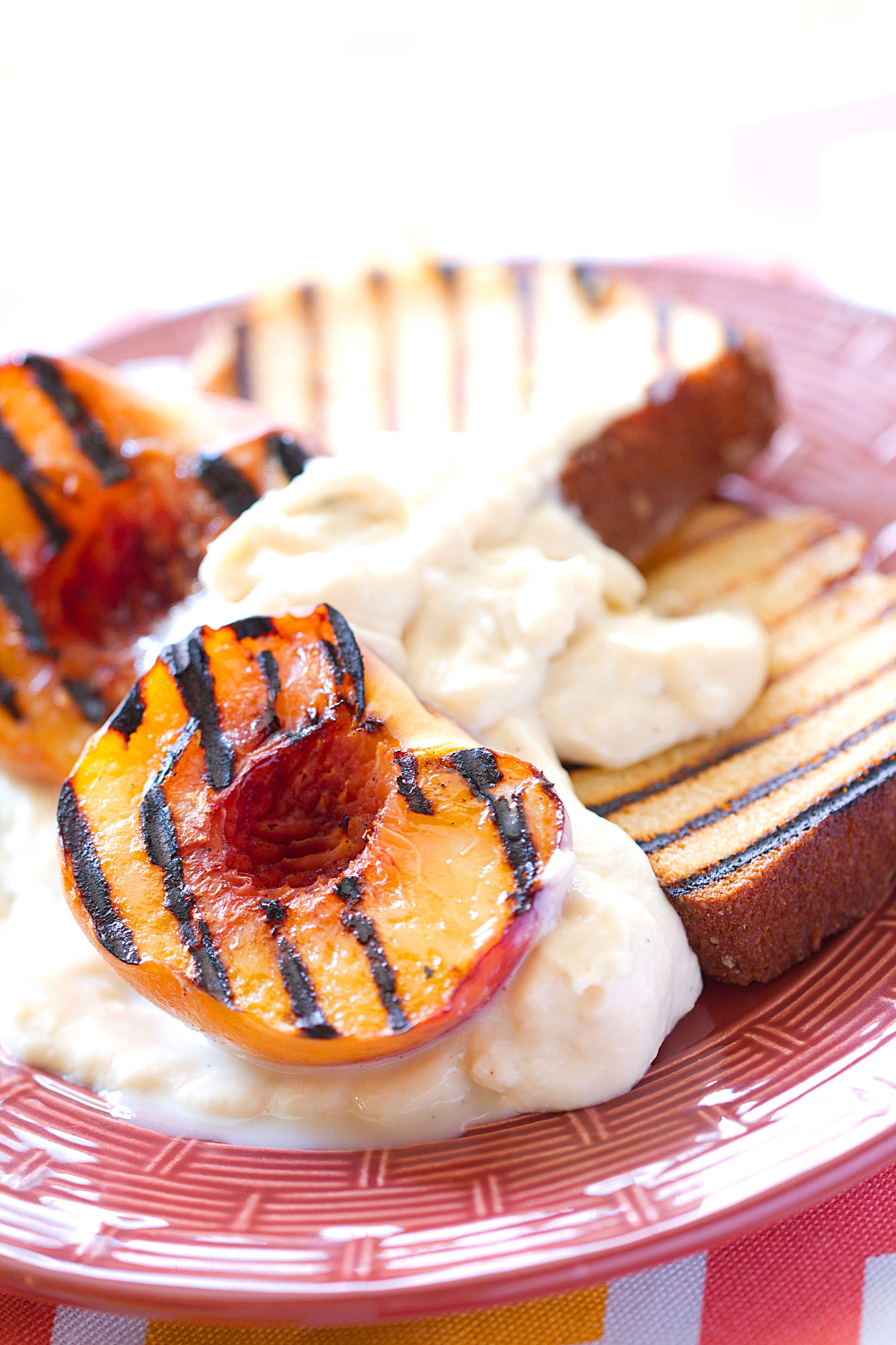 Grilled Pound Cake and Peaches with Maple-Corn Panna