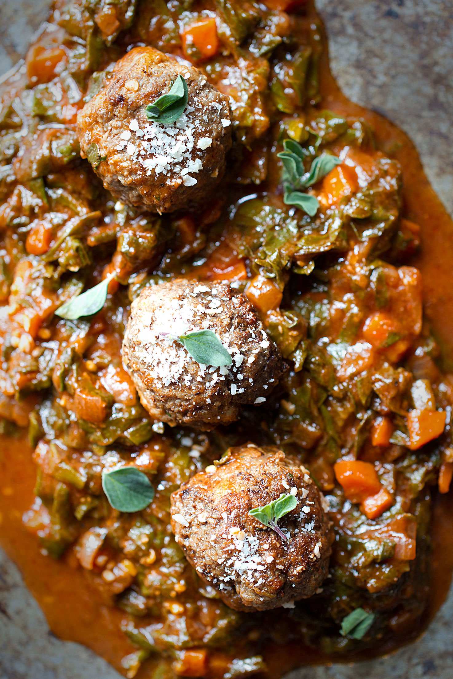 Braised Beet Greens served with Meatballs