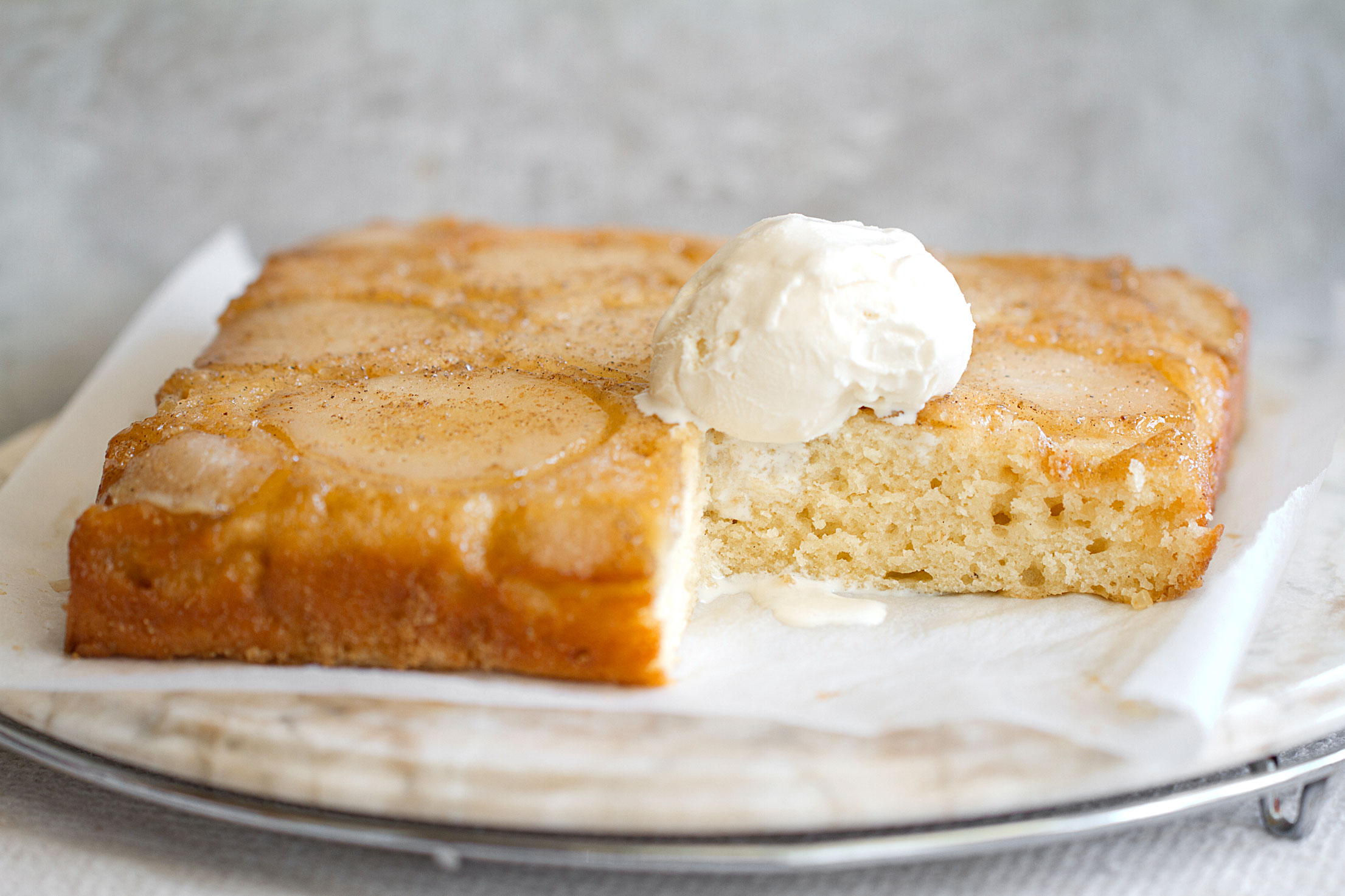 Pear Upside-Down Cake with Maple and Cardamom