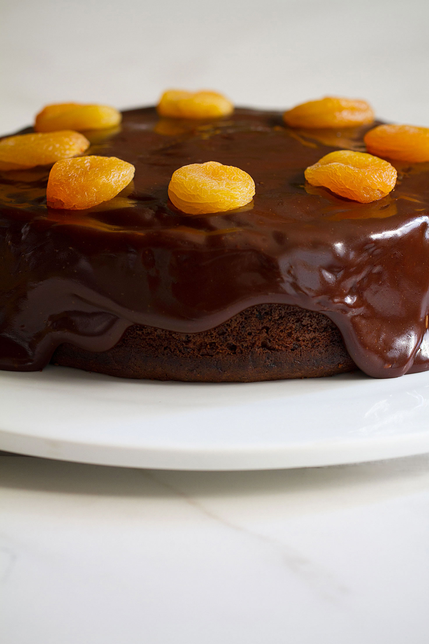 Chocolate-Apricot Cake with Chocolate Toffee Glaze