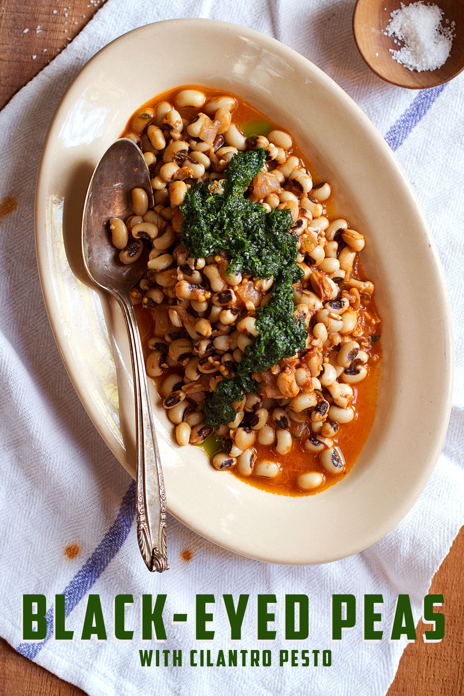 Black-Eyed Peas in Guajillo Sauce with Cilantro Pesto