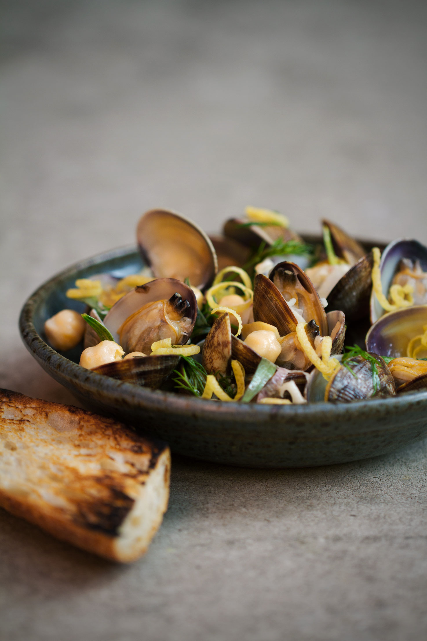 Steamed Clams with Chickpeas and Green Garlic