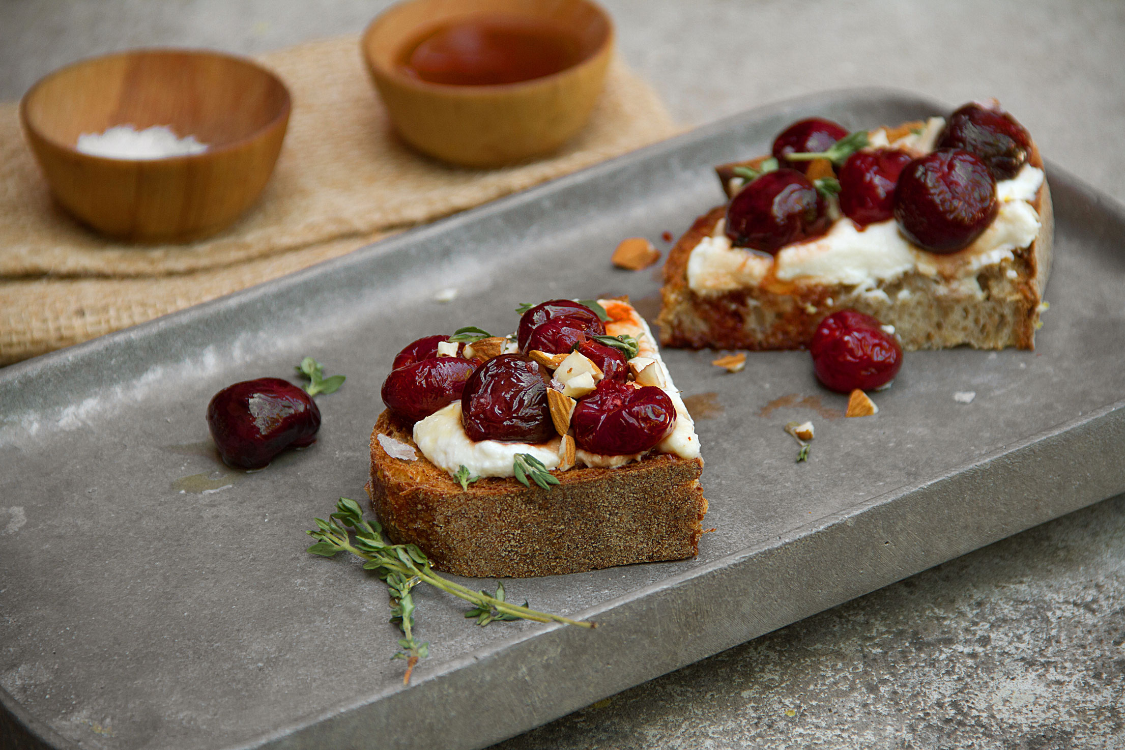 Roasted Cherry Toast with Ricotta Cheese