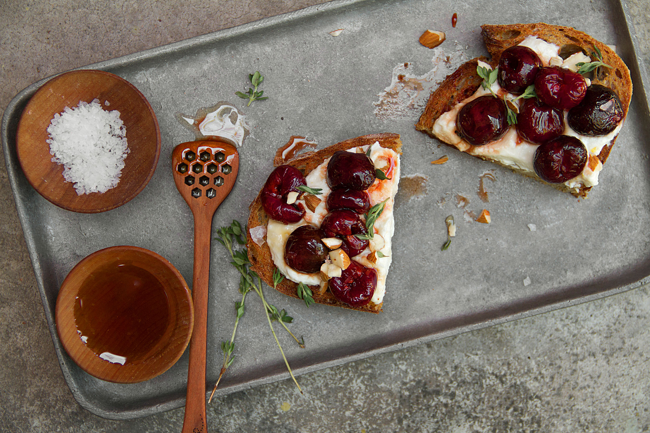 Roasted Cherry Toast with Ricotta Cheese