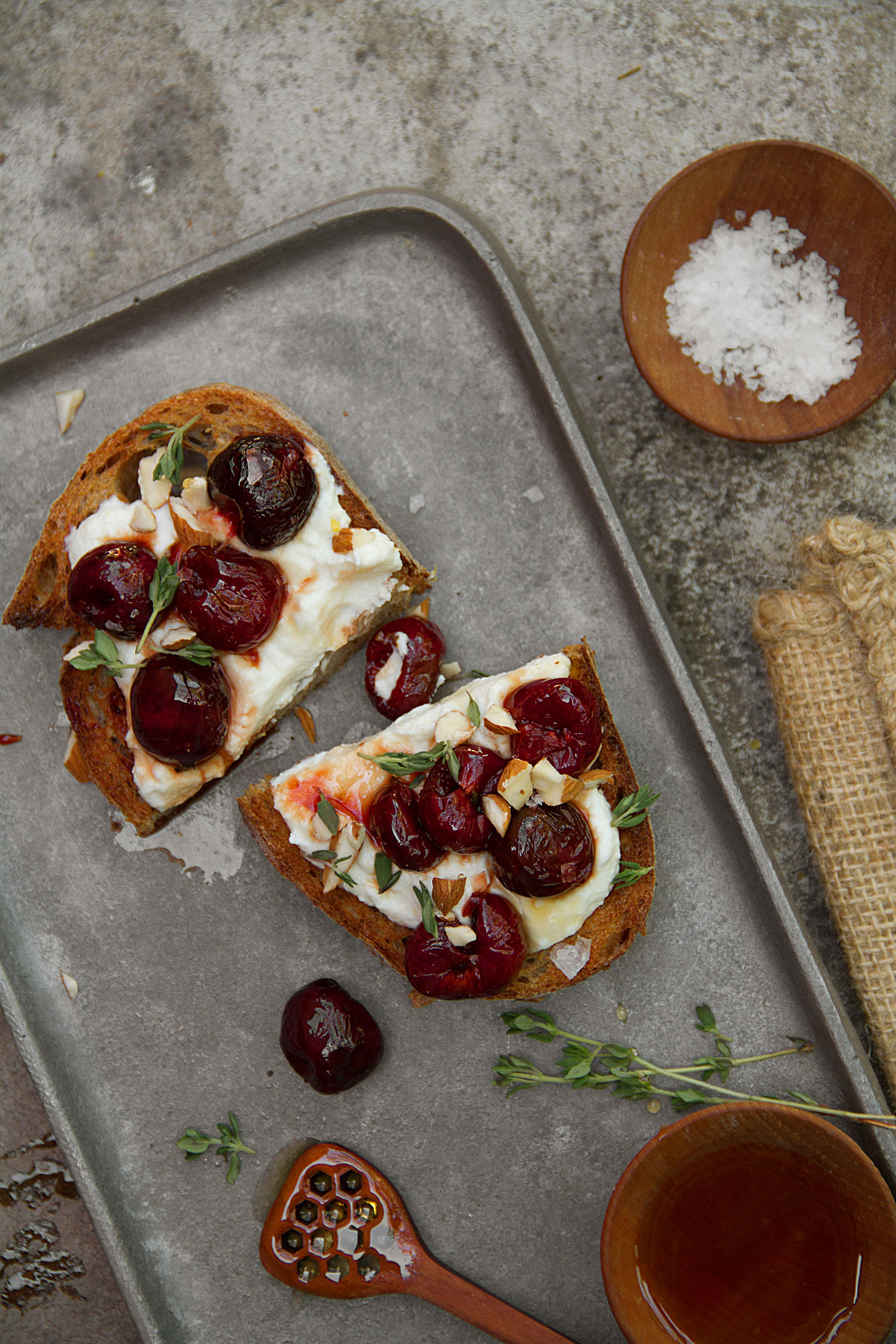 Honey-Roasted Cherry and Lemon Ricotta Toast