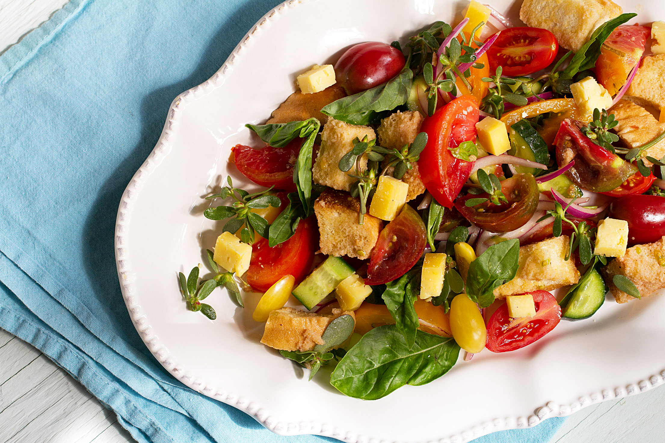 Purslane Panzanella Salad (Italian Bread Salad)