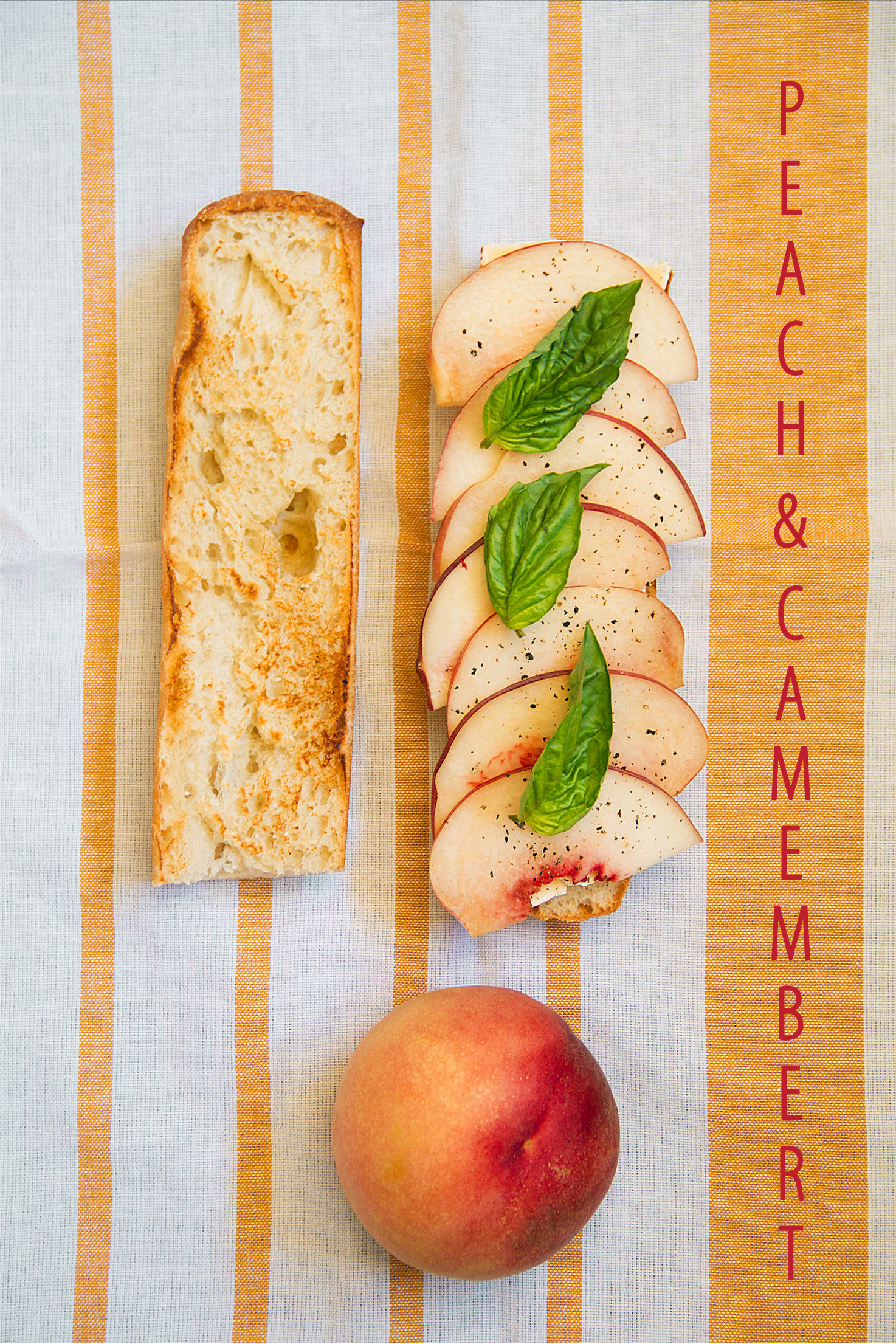 Peach and Camembert Baguette with Basil and Black Pepper.