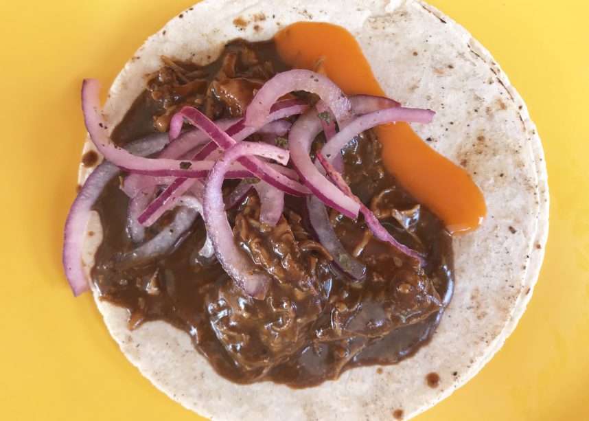 Chicken Mole Guidado Taco from Tacos De Guisados Dizoyla in Loreto, Mexico