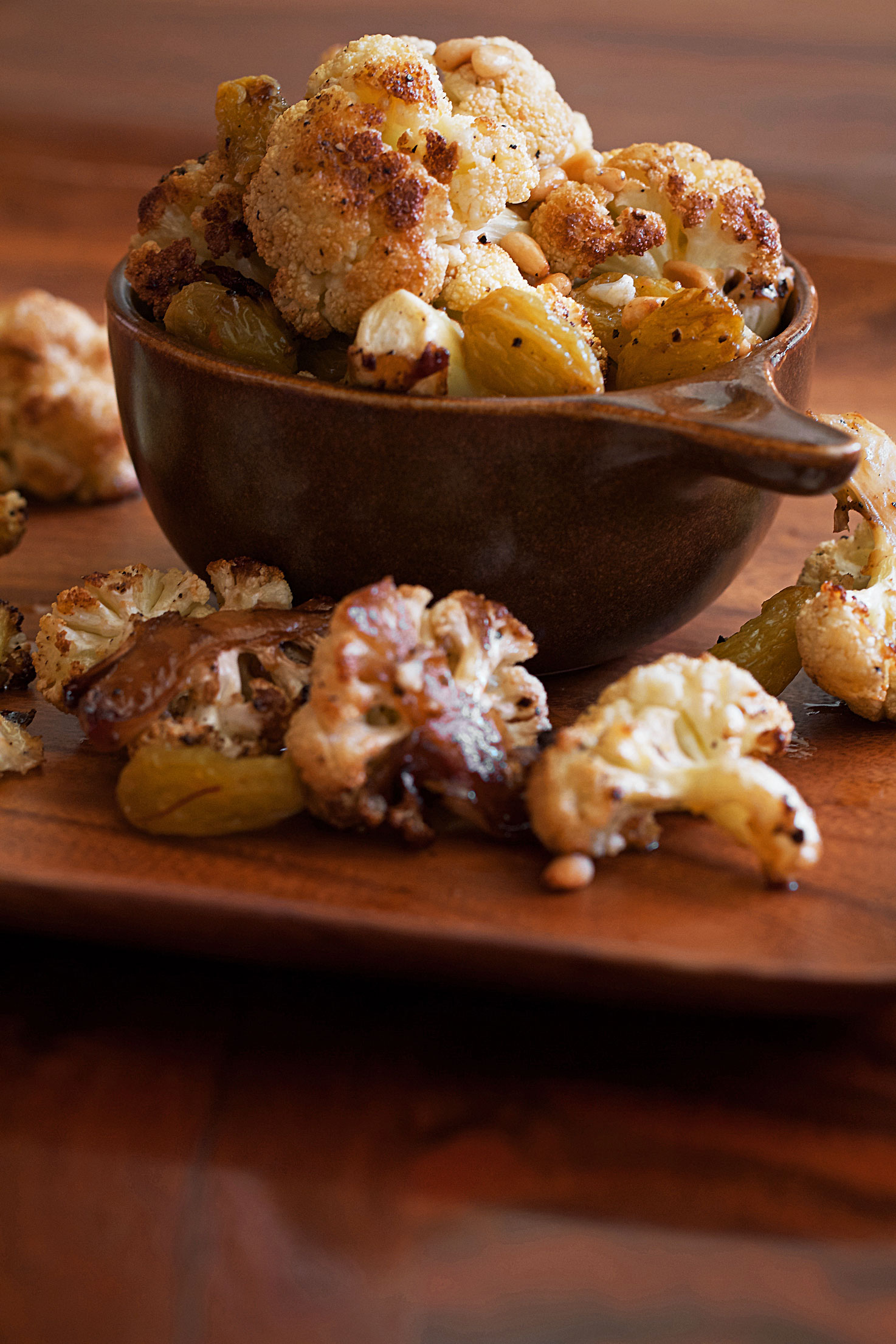 Roast Cauliflower with Saffron-Pickled Golden Raisins