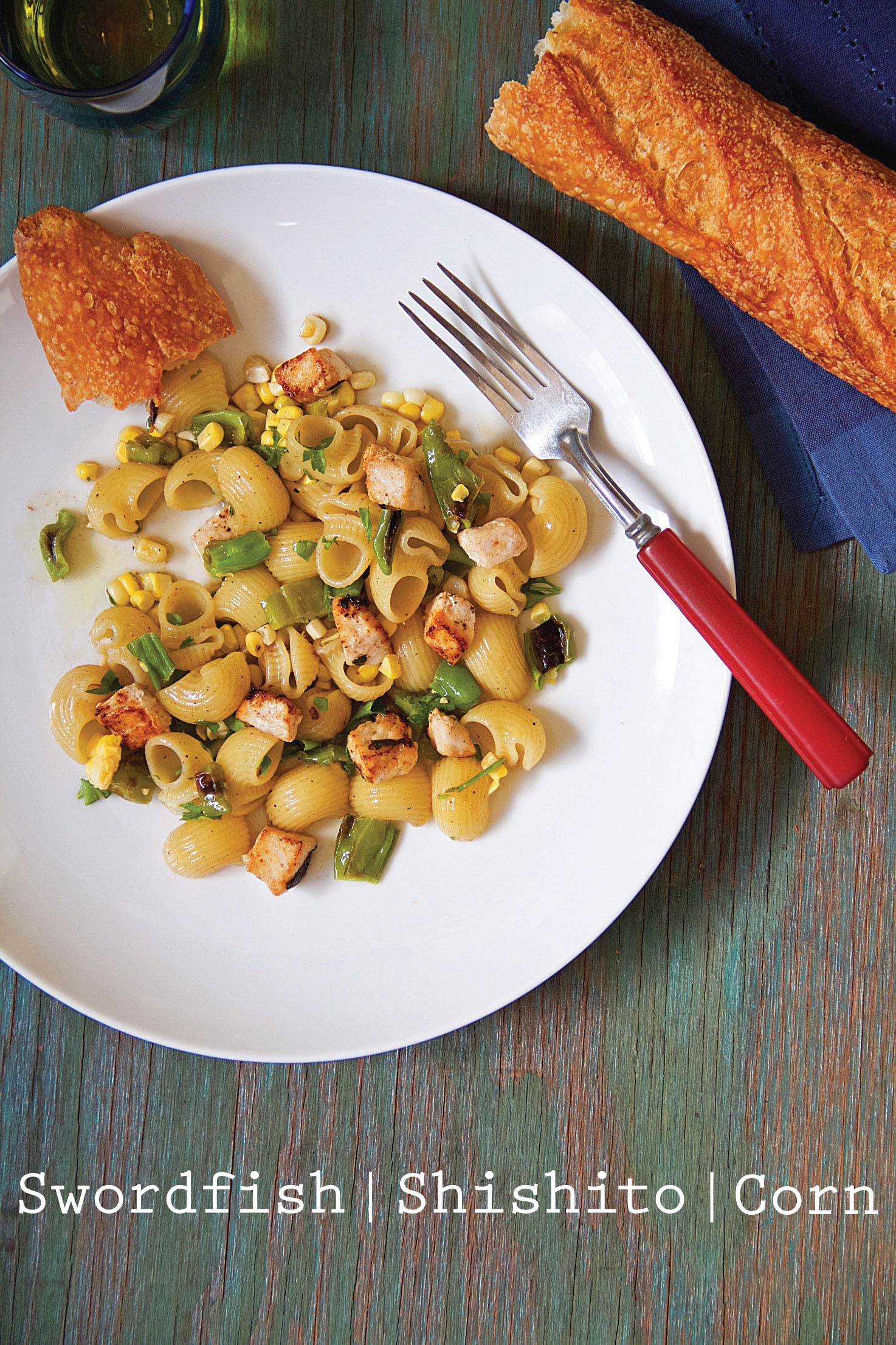 Swordfish Pasta with Shishitos and Corn