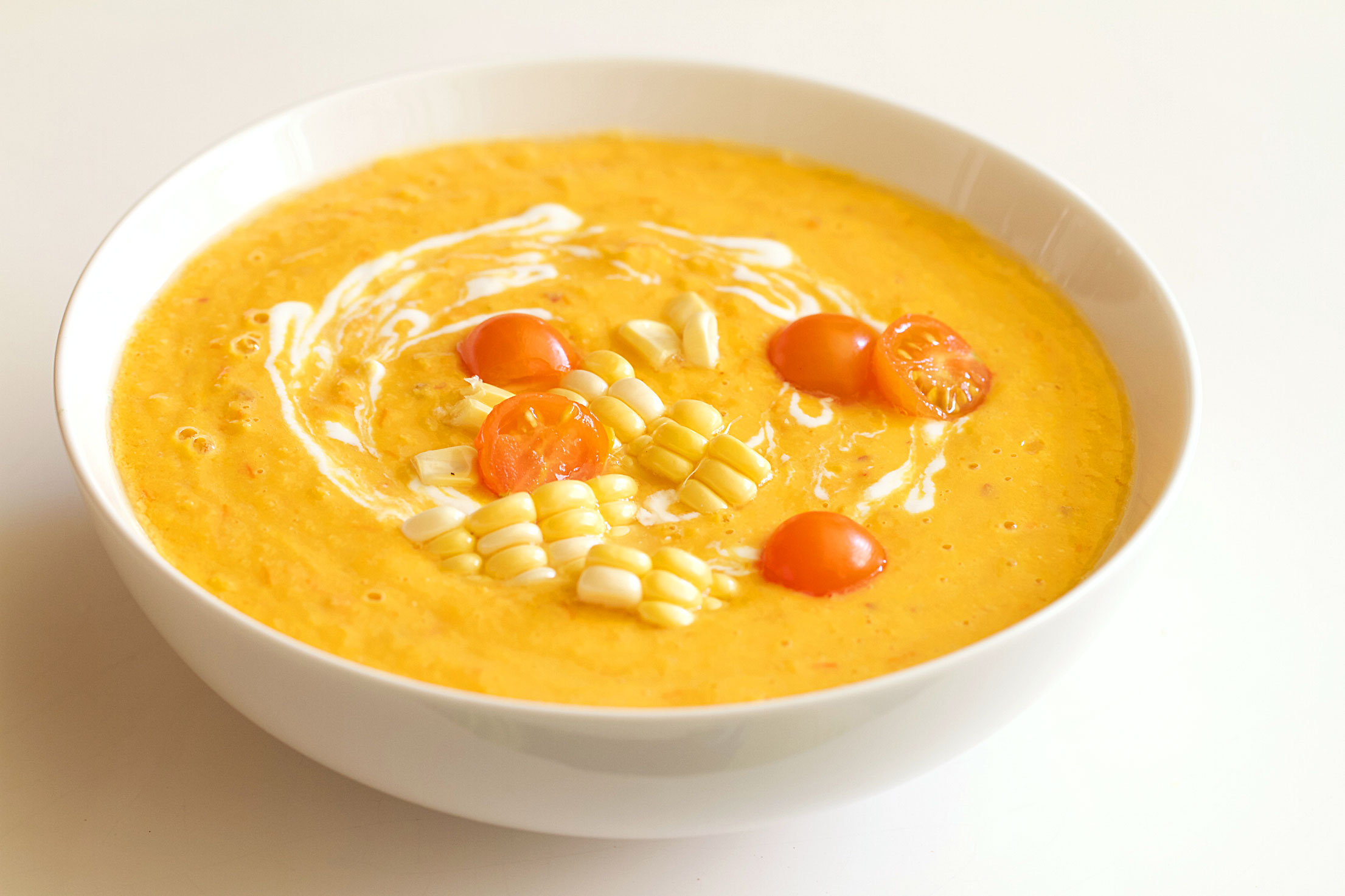 Chilled Sungold Tomato and Corn Soup