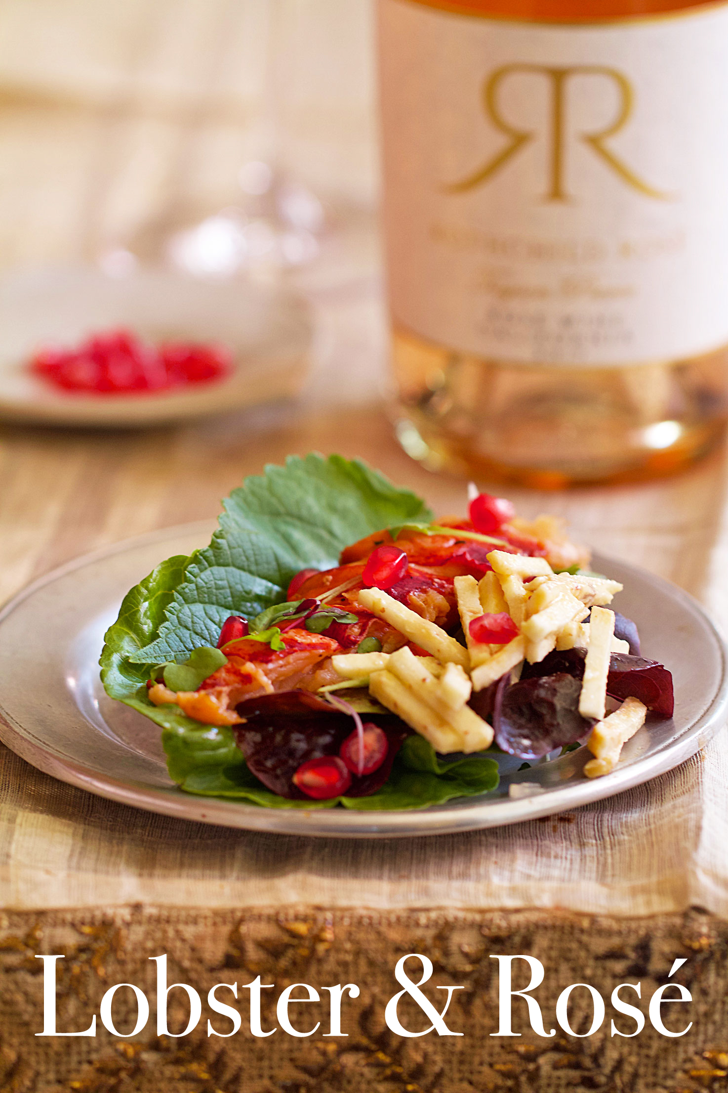 Tayson Pierce Rothchild Rosé paired with Grilled Lobster Lettuce Wraps with Sesame Remoulade and Pomegranate