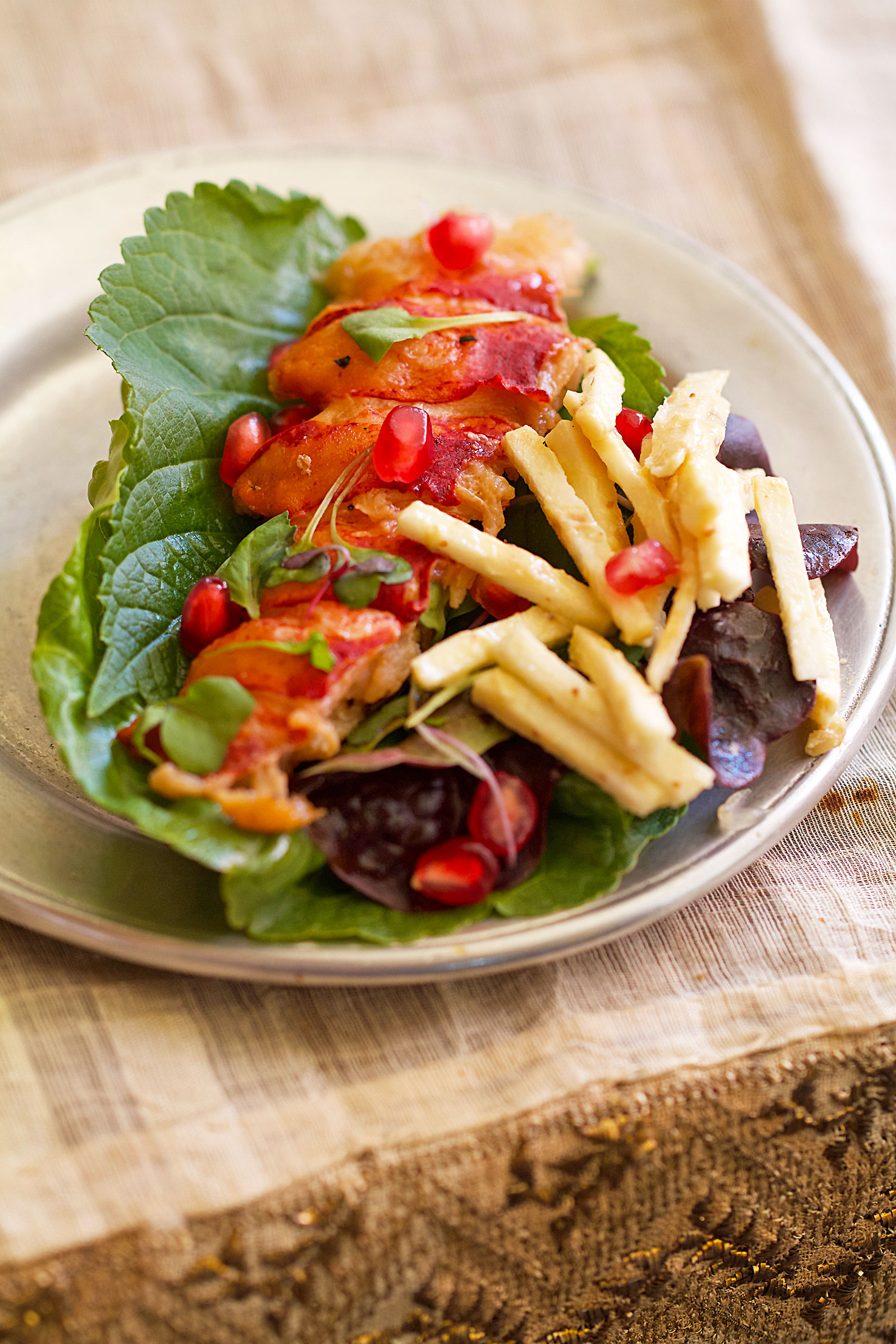 Grilled Lobster Lettuce Wraps with Sesame Remoulade and Pomegranate