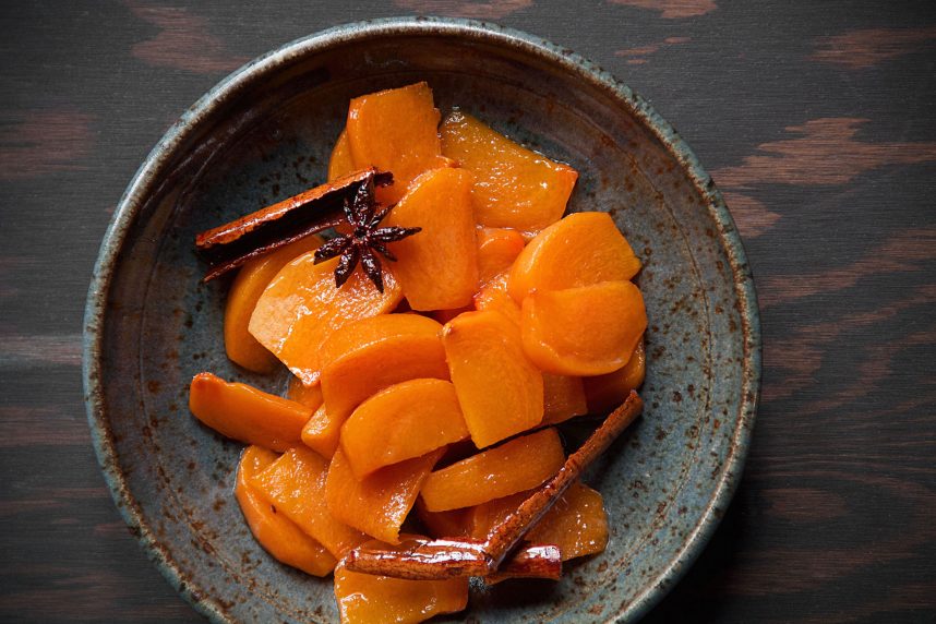 Sour Cream Brown Sugar Pie with Persimmon and Spice Compote - SippitySup
