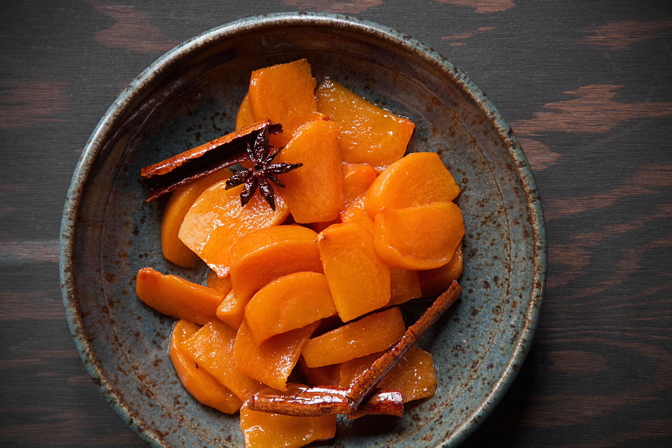 Sour Cream Brown Sugar Pie with Persimmon and Spice Compote - SippitySup