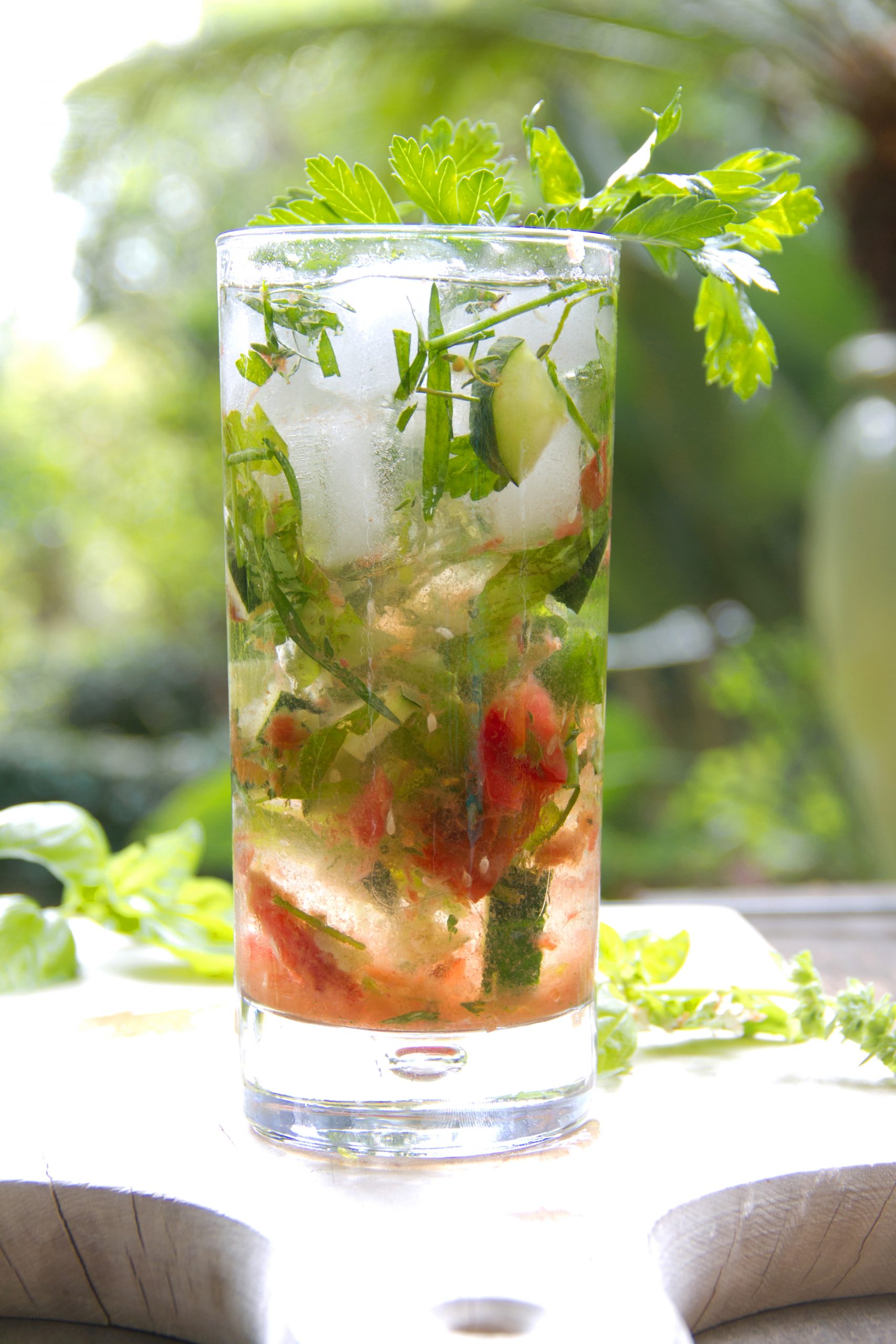 Leftover Herbs in a salad Bowl Gin and Tonic