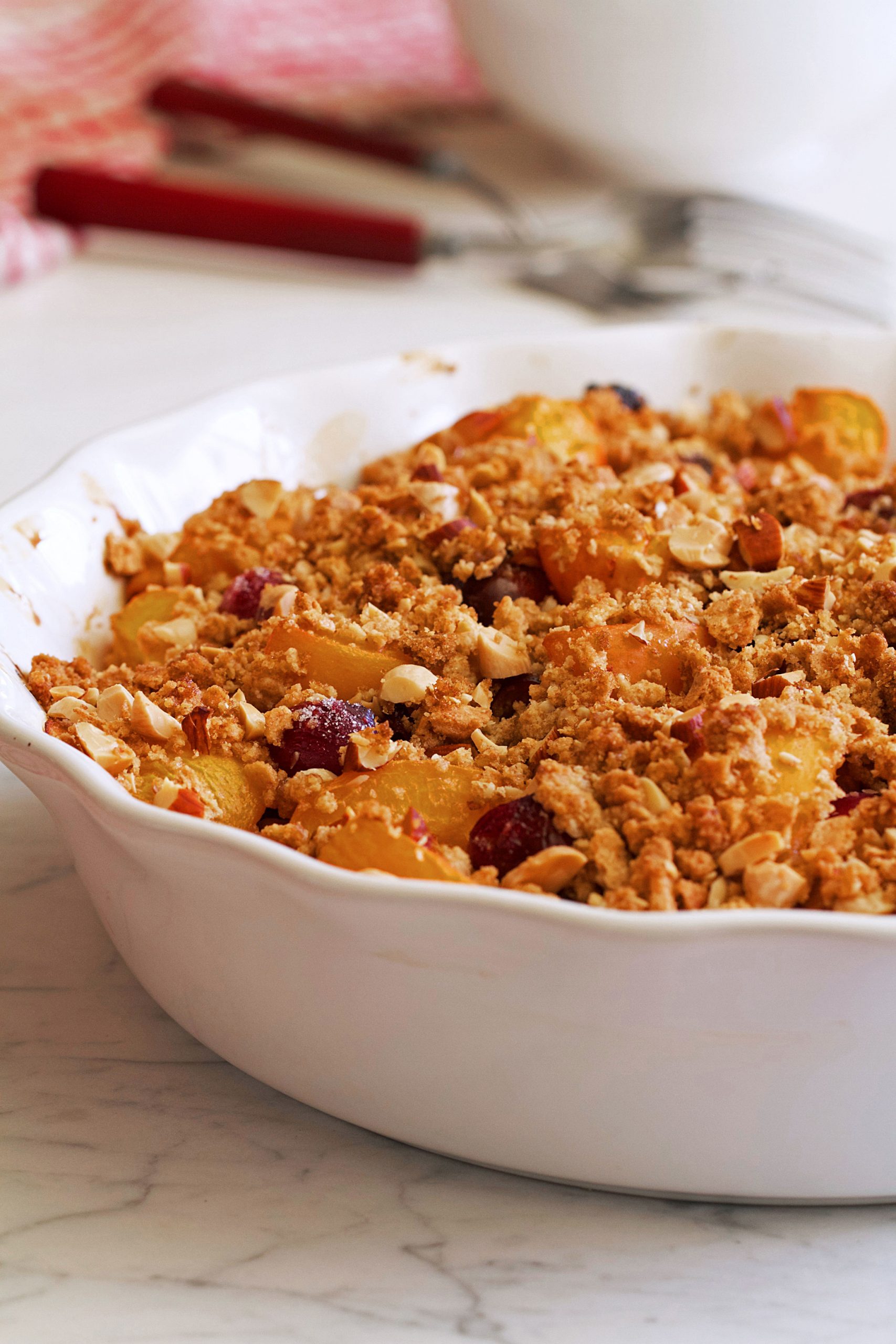 Apricot-Cherry Crumble with Graham Cracker Crust