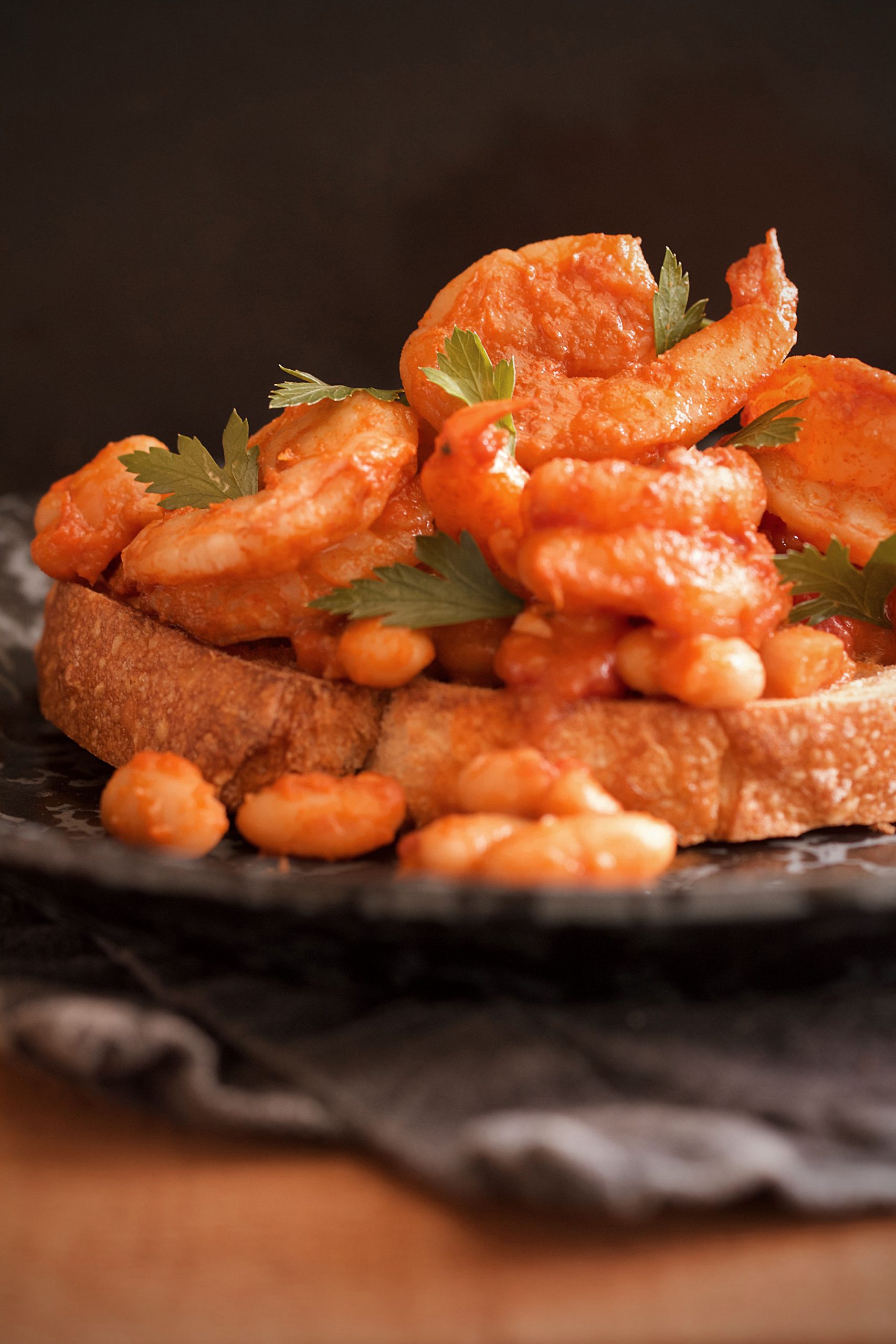 Harissa Shrimp and Beans on Toast