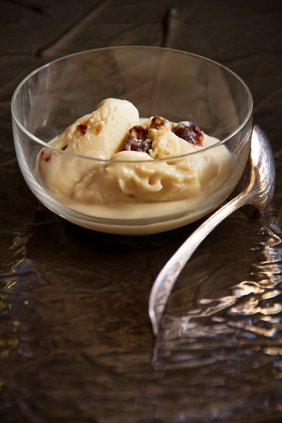 Maple Ice Cream with Cinnamon Pecan Pralines and Cranberries