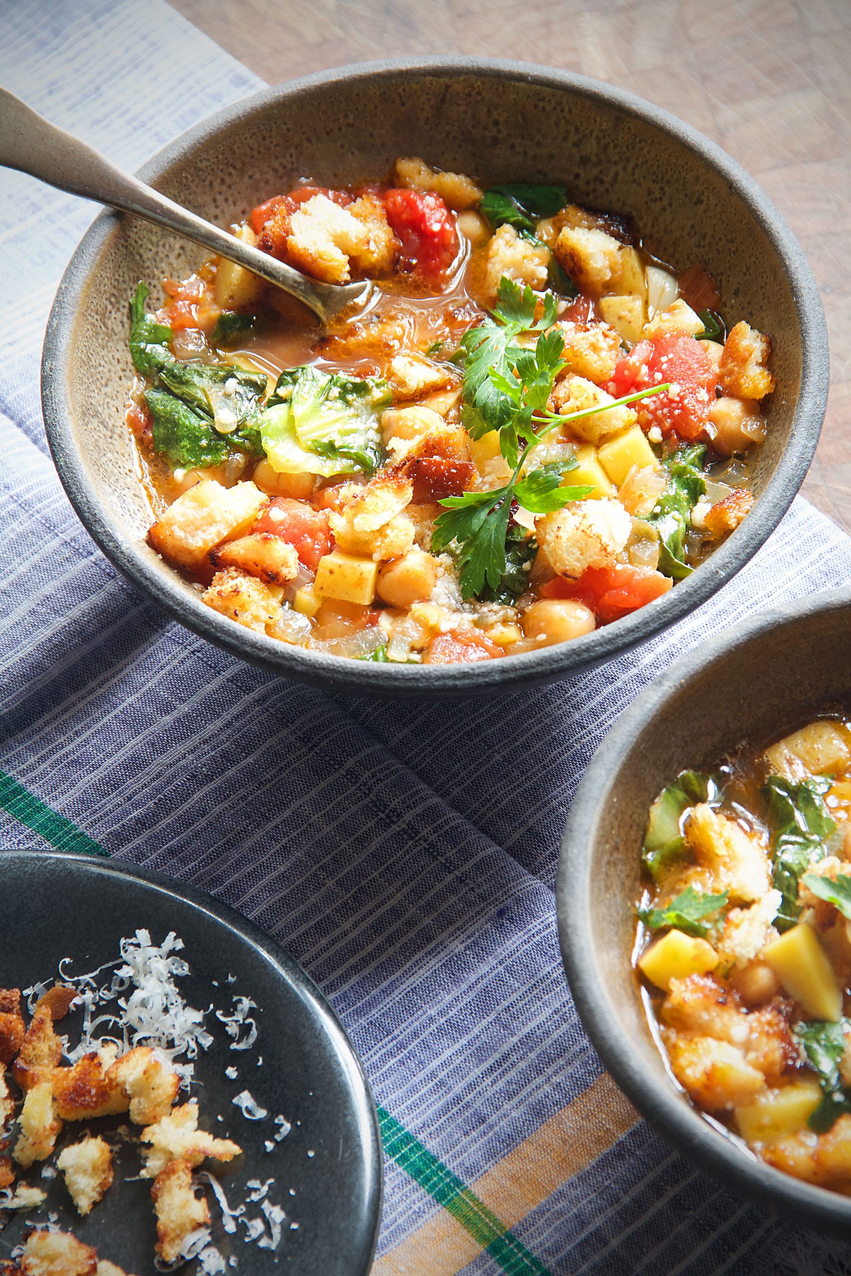 Chickpea and Escarole Soup with Crispy Bread Crumbs