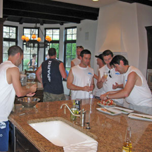 working in the kitchen at the Palm Springs Three-Way