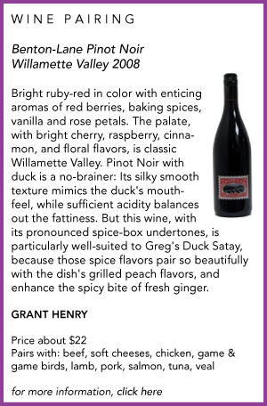Benton-Lane Pinot Noir Wine Pairng with duck