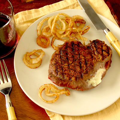 Grilled Filet Mignon with Fried Onions