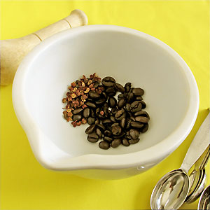 coffee beans and sichuan peppercorns