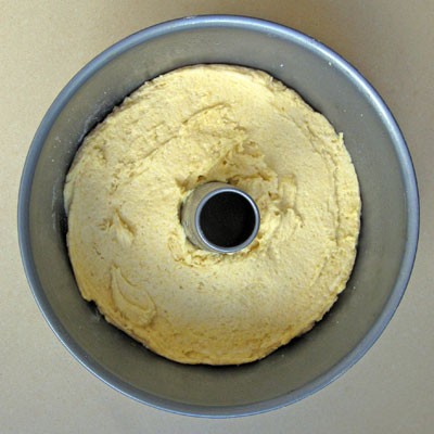 batter in cake pan