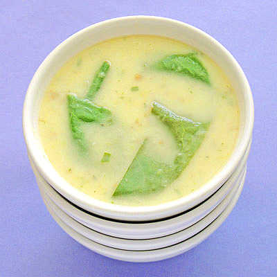 green garlic soup with sorrel