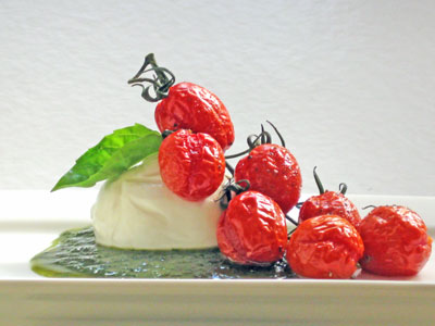 slow roasted caprese salad with buratta