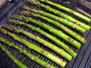 grilled asparagus on a  burgandy lacanche