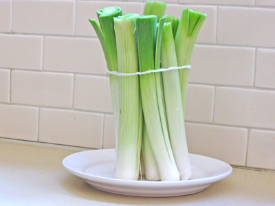 leeks in string on plate