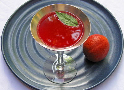 thai basil blood orange cocktail martini on plate