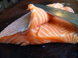 thinly sliced salmon