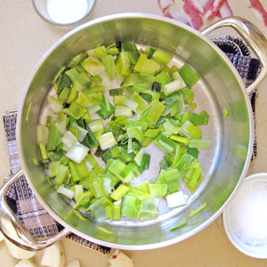 leek and potato soup prep