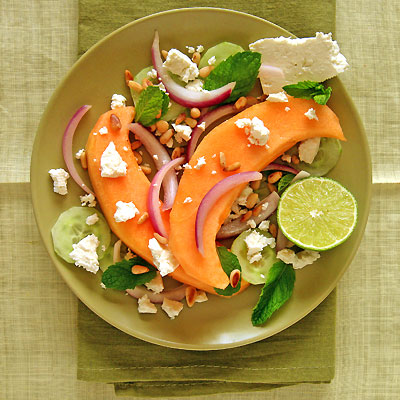 Melon Feta Salad with Cucumber & Mint