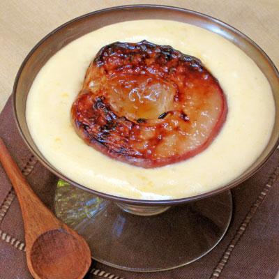 grilled peach in pudding