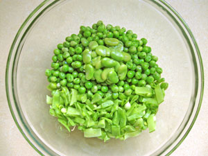 peas, sugar snap peas, and snow pease with fava beans