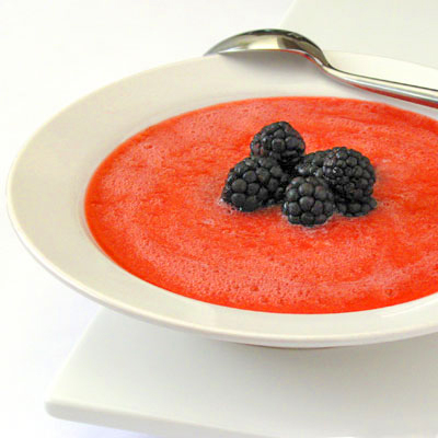 plum soup with tarragon and blackberries