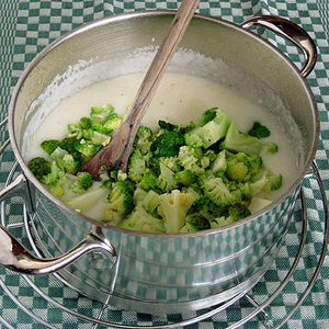 white polenta and broccoli