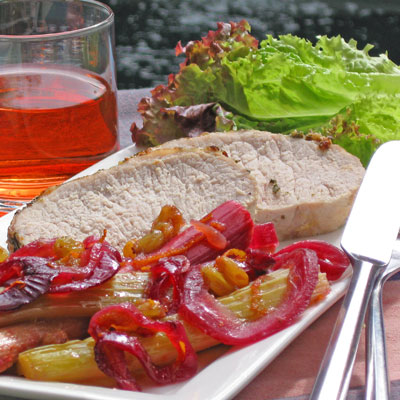 pork loin with braised rhubarb and celery