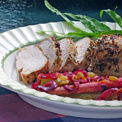 herb crusted roast pork loin rhubarb