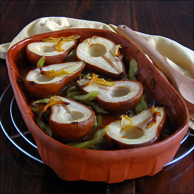 roasted pears with candied celery